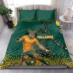 Australia Wallabies Bedding Set Aboriginal Rugby Kangaroo Mascot - Gold And Green