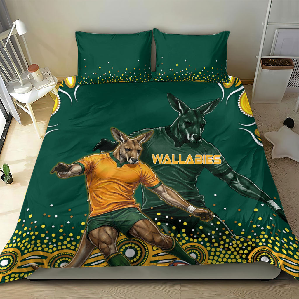 Australia Wallabies Bedding Set Aboriginal Rugby Kangaroo Mascot - Gold And Green