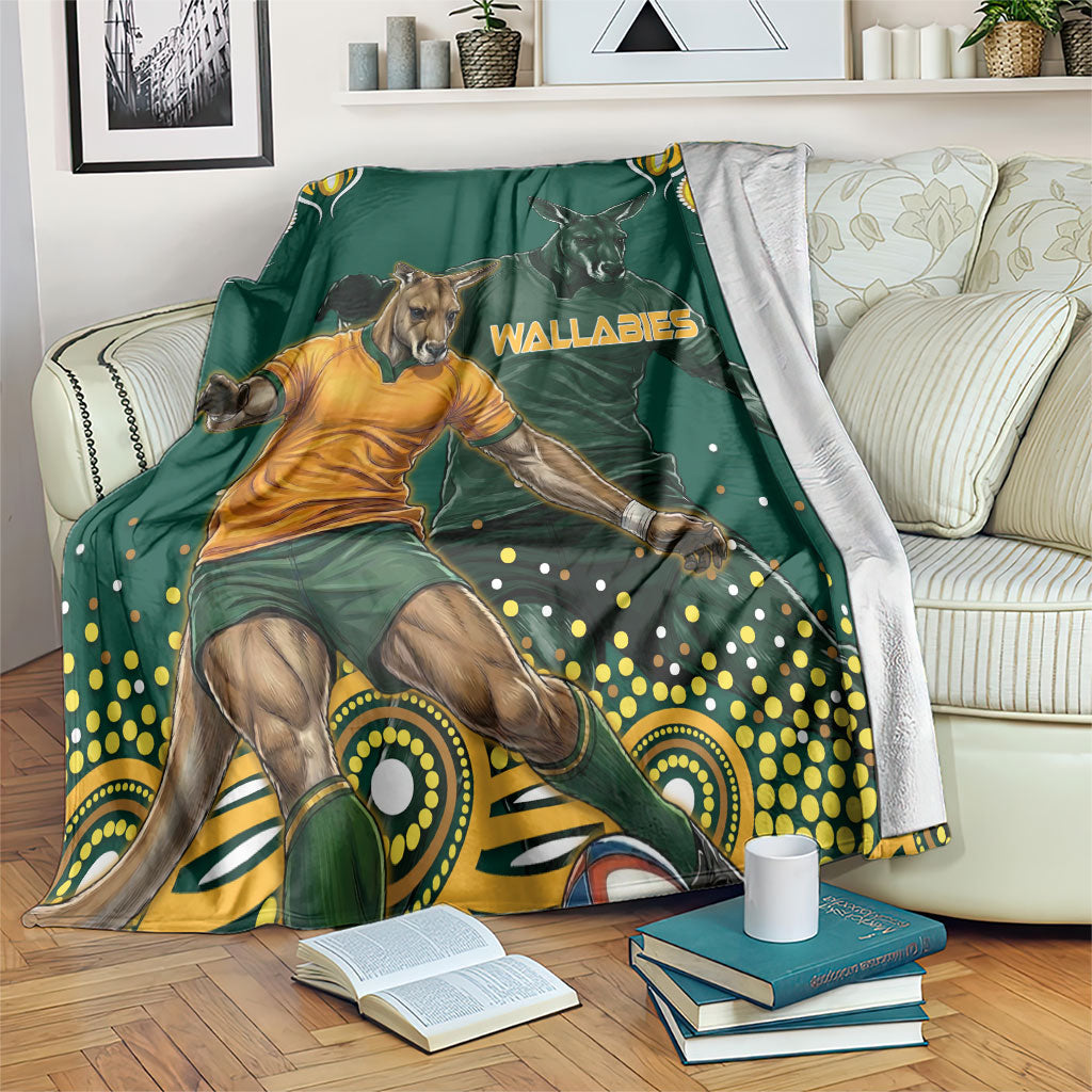 Australia Wallabies Blanket Aboriginal Rugby Kangaroo Mascot - Gold And Green