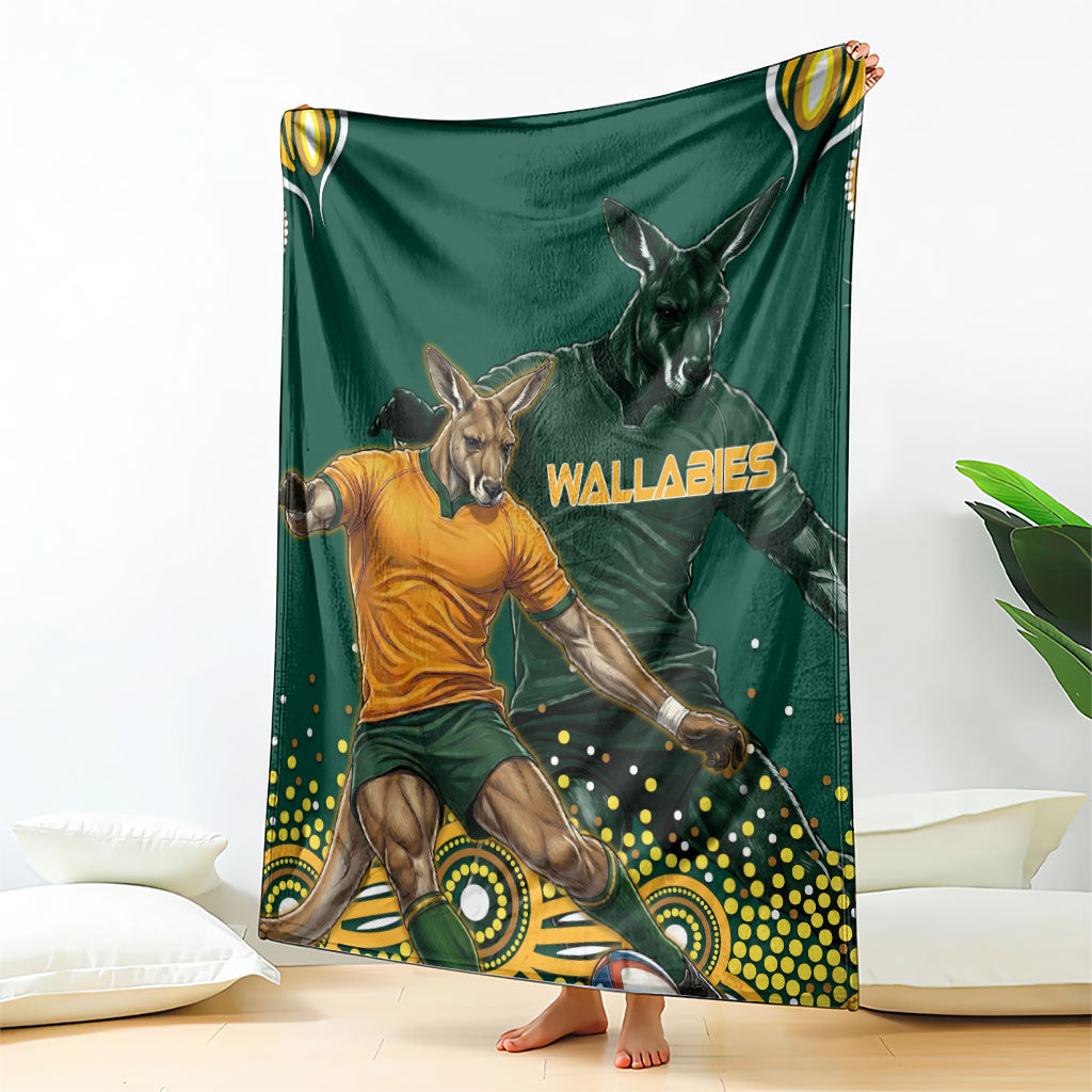 Australia Wallabies Blanket Aboriginal Rugby Kangaroo Mascot - Gold And Green
