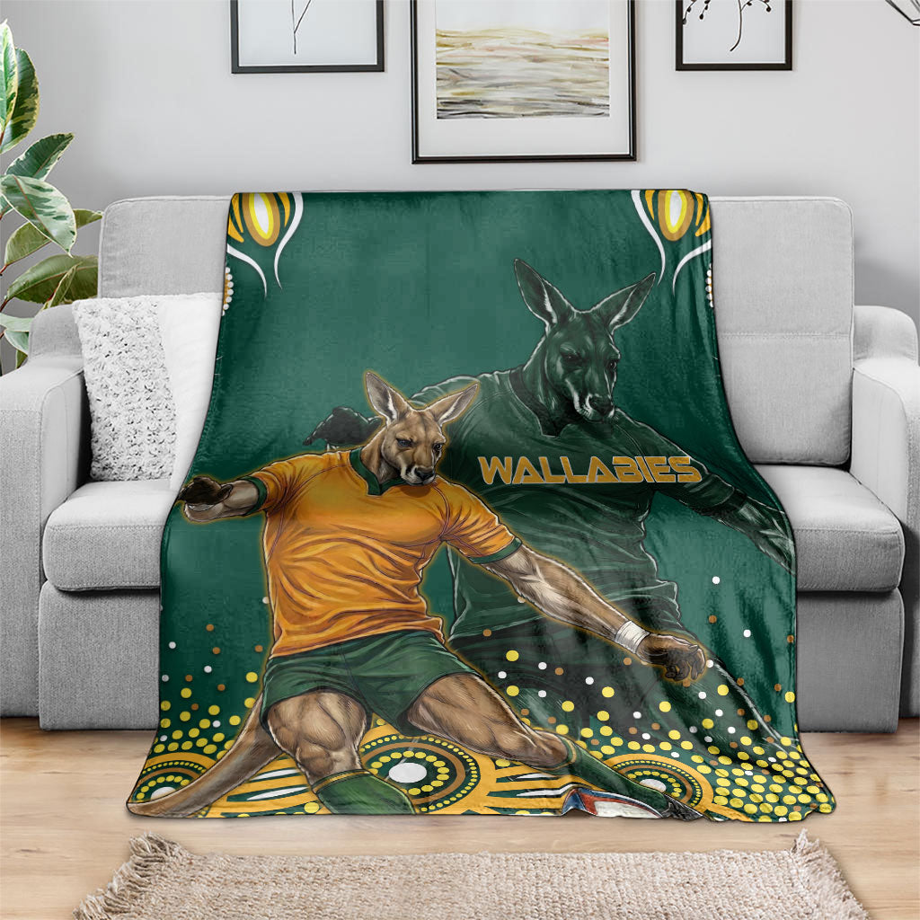 Australia Wallabies Blanket Aboriginal Rugby Kangaroo Mascot - Gold And Green
