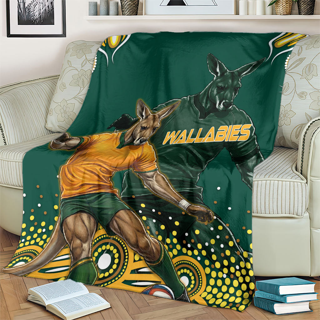 Australia Wallabies Blanket Aboriginal Rugby Kangaroo Mascot - Gold And Green
