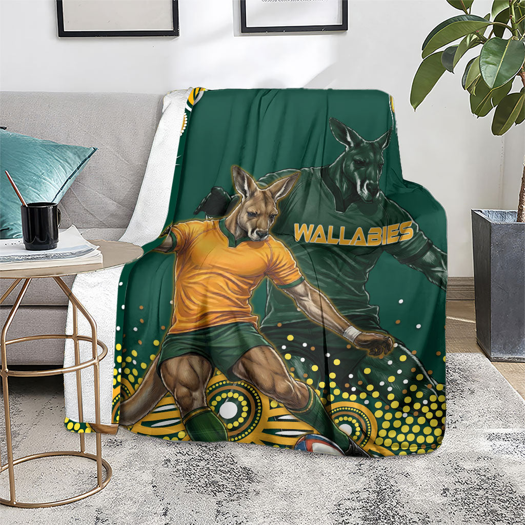 Australia Wallabies Blanket Aboriginal Rugby Kangaroo Mascot - Gold And Green