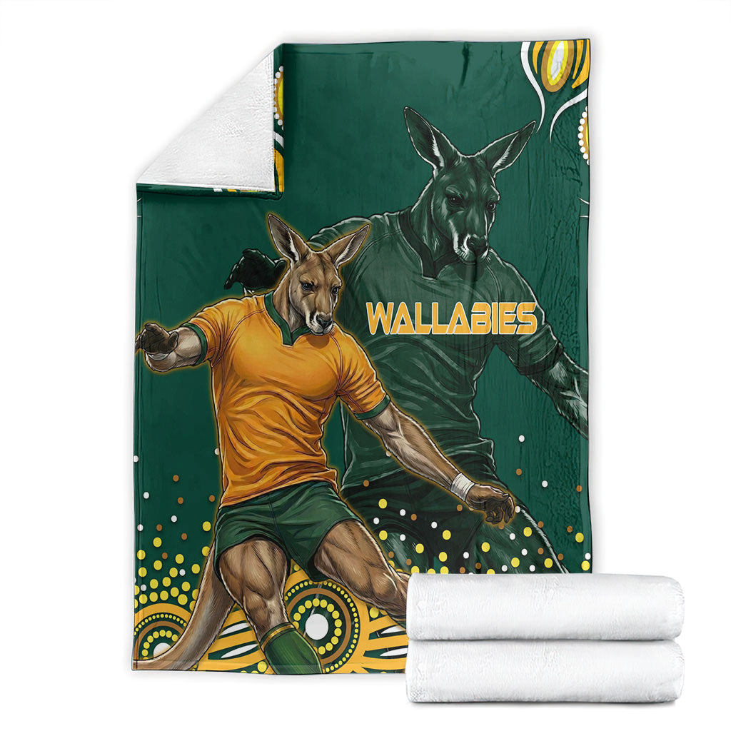 Australia Wallabies Blanket Aboriginal Rugby Kangaroo Mascot - Gold And Green