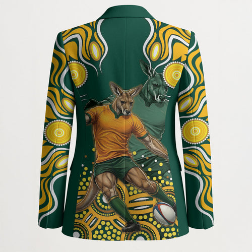 Australia Wallabies Blazer Aboriginal Rugby Kangaroo Mascot - Gold And Green