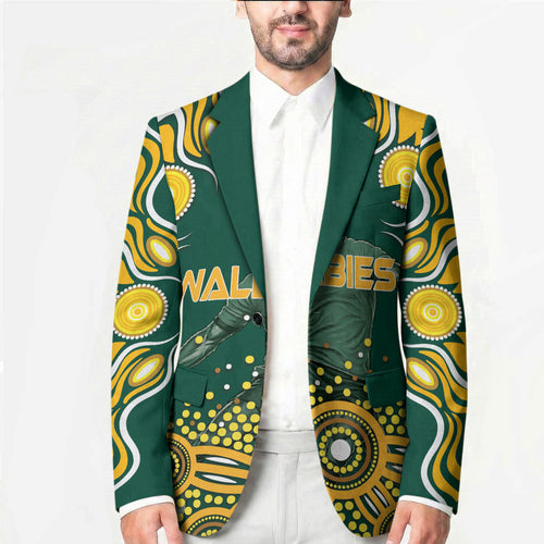 Australia Wallabies Blazer Aboriginal Rugby Kangaroo Mascot - Gold And Green