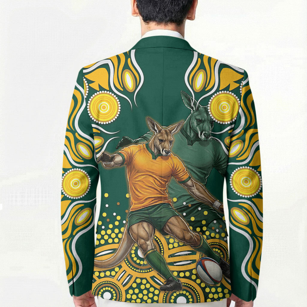 Australia Wallabies Blazer Aboriginal Rugby Kangaroo Mascot - Gold And Green