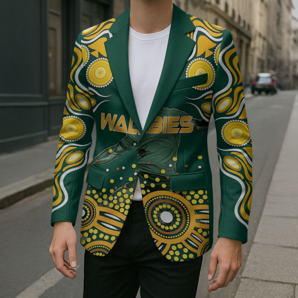 Australia Wallabies Blazer Aboriginal Rugby Kangaroo Mascot - Gold And Green