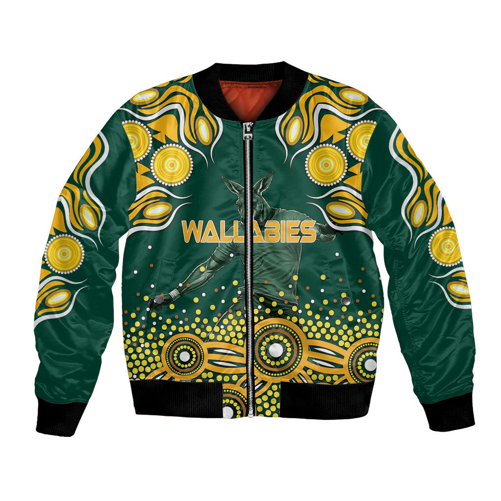 Australia Wallabies Bomber Jacket Aboriginal Rugby Kangaroo Mascot - Gold And Green