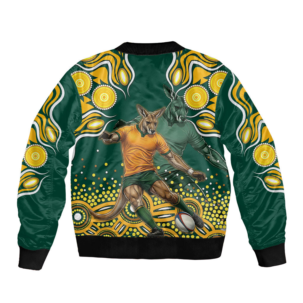 Australia Wallabies Bomber Jacket Aboriginal Rugby Kangaroo Mascot - Gold And Green