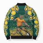 Australia Wallabies Bomber Puffer Jacket Aboriginal Rugby Kangaroo Mascot - Gold And Green