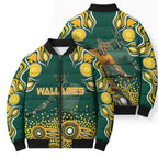 Australia Wallabies Bomber Puffer Jacket Aboriginal Rugby Kangaroo Mascot - Gold And Green