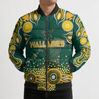 Australia Wallabies Bomber Puffer Jacket Aboriginal Rugby Kangaroo Mascot - Gold And Green