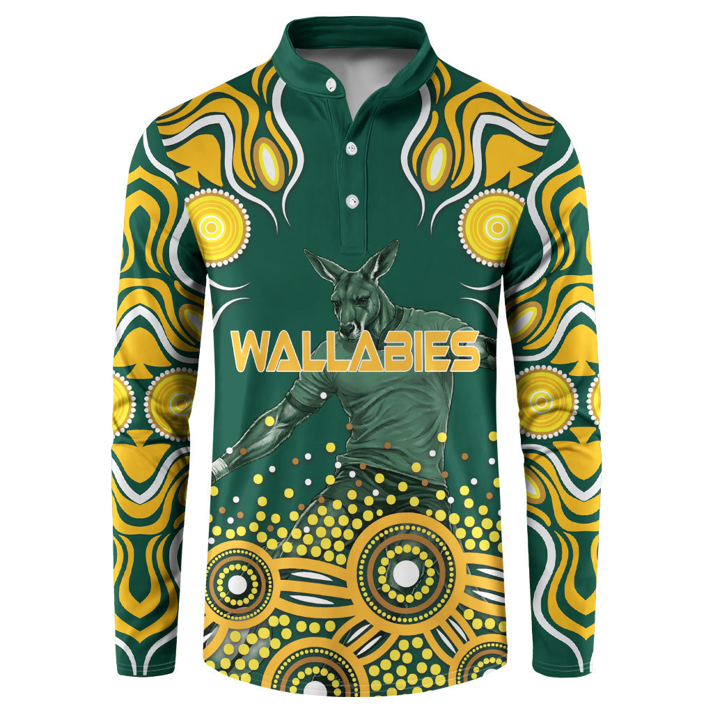 Australia Wallabies Button Sweatshirt Aboriginal Rugby Kangaroo Mascot - Gold And Green