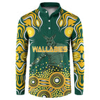 Australia Wallabies Button Sweatshirt Aboriginal Rugby Kangaroo Mascot - Gold And Green