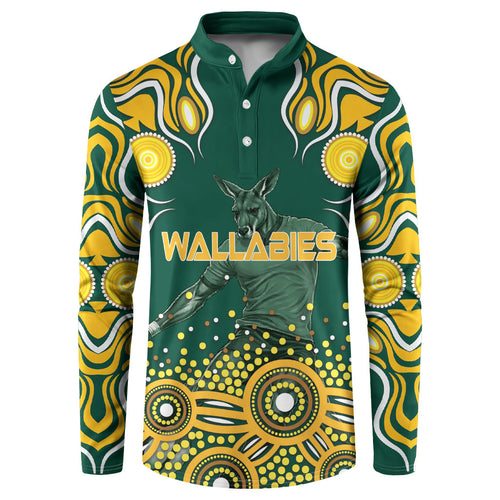 Australia Wallabies Button Sweatshirt Aboriginal Rugby Kangaroo Mascot - Gold And Green