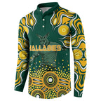 Australia Wallabies Button Sweatshirt Aboriginal Rugby Kangaroo Mascot - Gold And Green