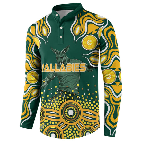 Australia Wallabies Button Sweatshirt Aboriginal Rugby Kangaroo Mascot - Gold And Green