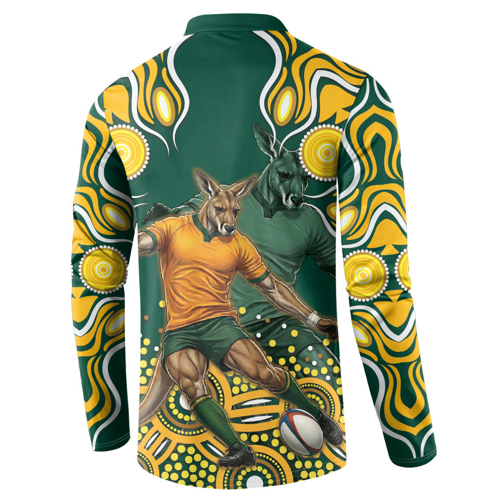 Australia Wallabies Button Sweatshirt Aboriginal Rugby Kangaroo Mascot - Gold And Green