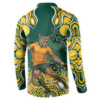 Australia Wallabies Button Sweatshirt Aboriginal Rugby Kangaroo Mascot - Gold And Green