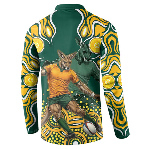 Australia Wallabies Button Sweatshirt Aboriginal Rugby Kangaroo Mascot - Gold And Green