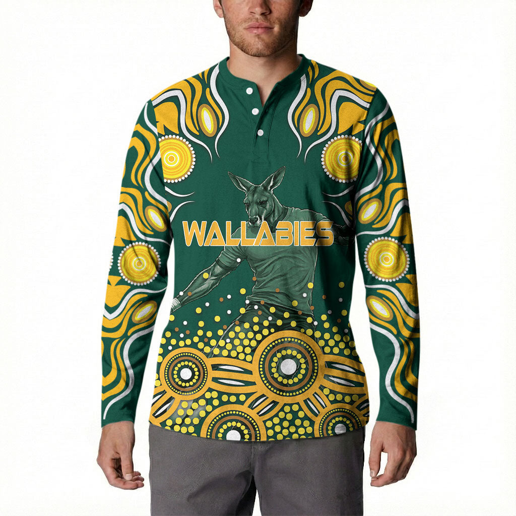 Australia Wallabies Button Sweatshirt Aboriginal Rugby Kangaroo Mascot - Gold And Green