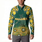 Australia Wallabies Button Sweatshirt Aboriginal Rugby Kangaroo Mascot - Gold And Green