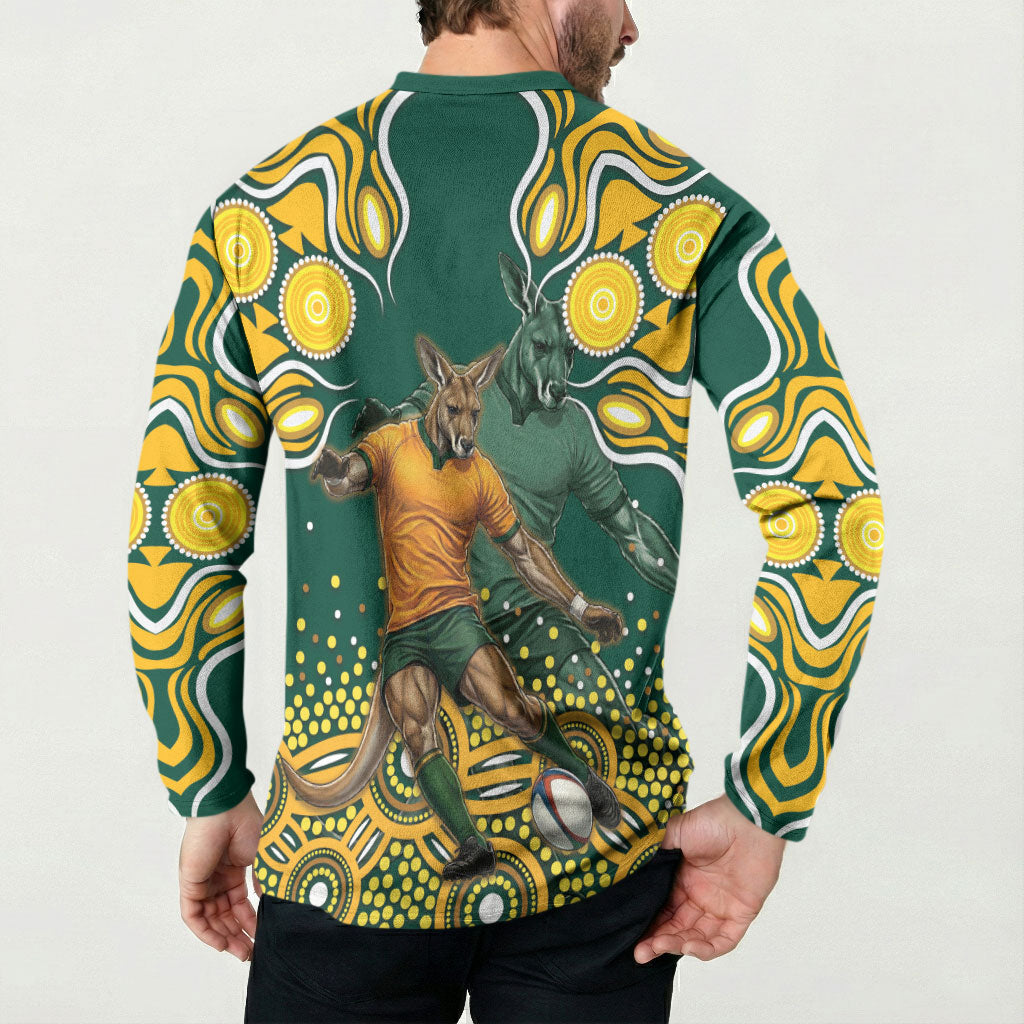 Australia Wallabies Button Sweatshirt Aboriginal Rugby Kangaroo Mascot - Gold And Green