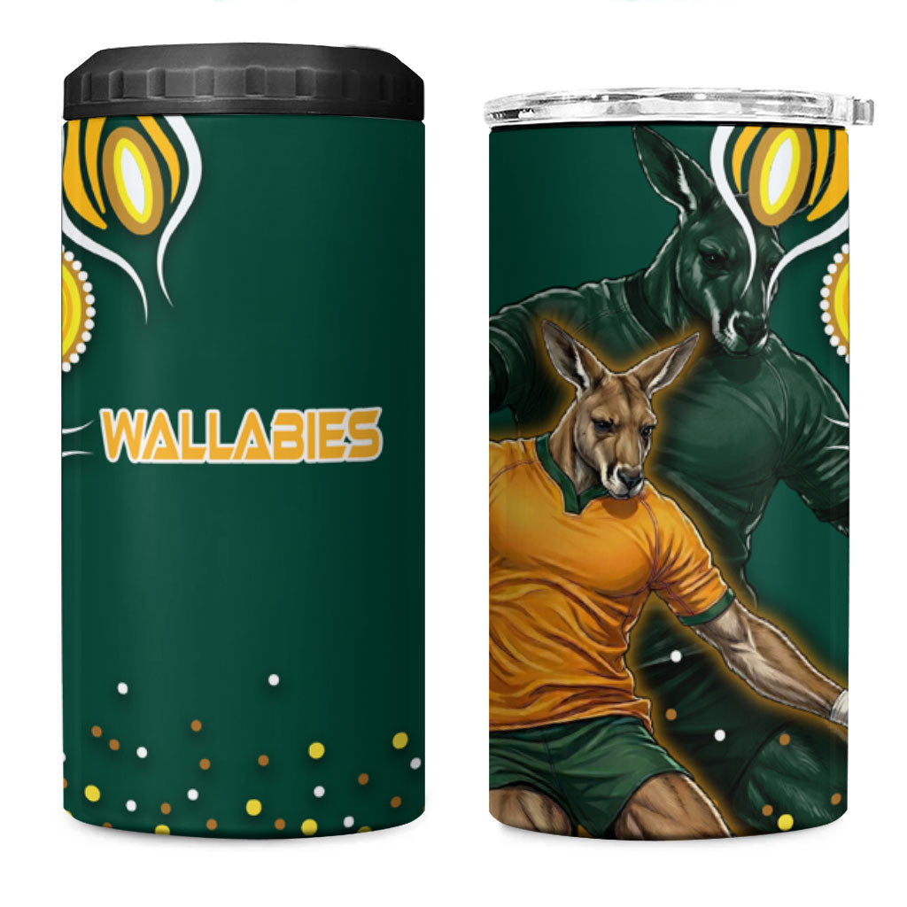 Australia Wallabies 4 in 1 Can Cooler Tumbler Aboriginal Rugby Kangaroo Mascot - Gold And Green
