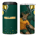 Australia Wallabies 4 in 1 Can Cooler Tumbler Aboriginal Rugby Kangaroo Mascot - Gold And Green