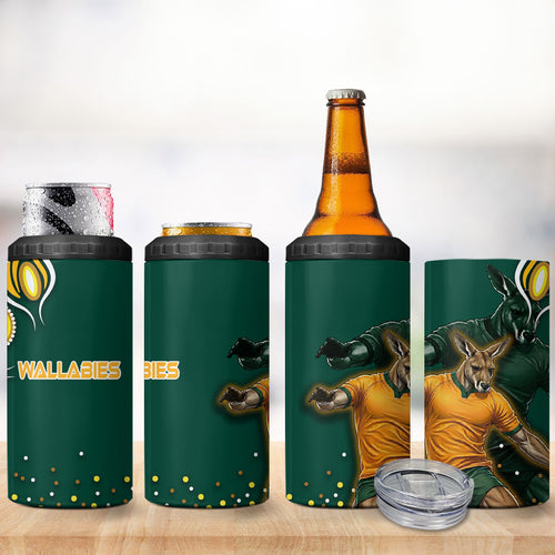 Australia Wallabies 4 in 1 Can Cooler Tumbler Aboriginal Rugby Kangaroo Mascot - Gold And Green