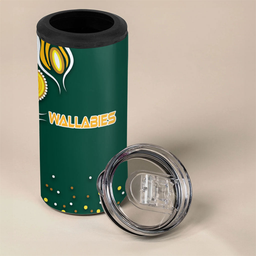 Australia Wallabies 4 in 1 Can Cooler Tumbler Aboriginal Rugby Kangaroo Mascot - Gold And Green