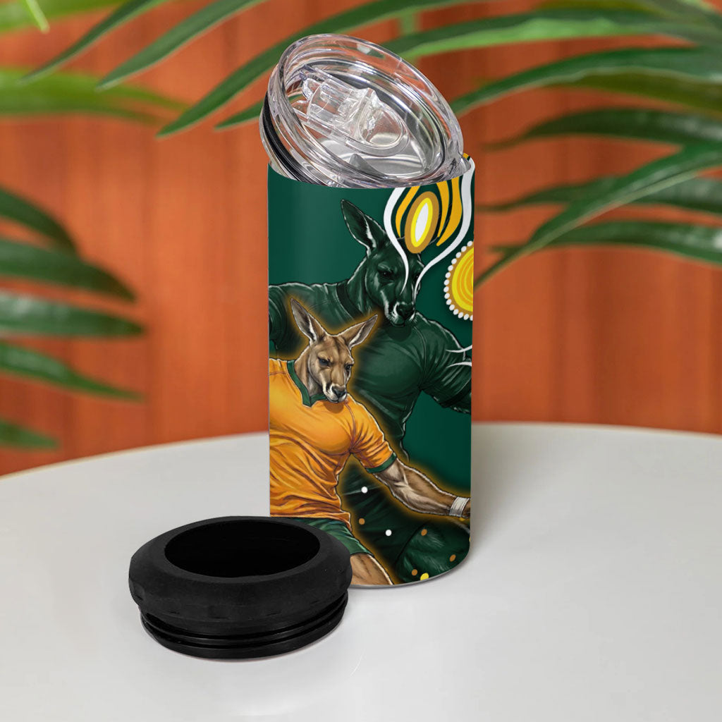 Australia Wallabies 4 in 1 Can Cooler Tumbler Aboriginal Rugby Kangaroo Mascot - Gold And Green