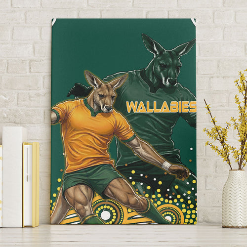 Australia Wallabies Canvas Wall Art Aboriginal Rugby Kangaroo Mascot - Gold And Green