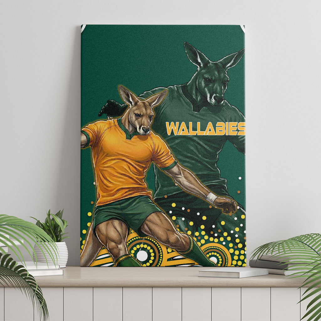 Australia Wallabies Canvas Wall Art Aboriginal Rugby Kangaroo Mascot - Gold And Green