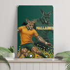 Australia Wallabies Canvas Wall Art Aboriginal Rugby Kangaroo Mascot - Gold And Green