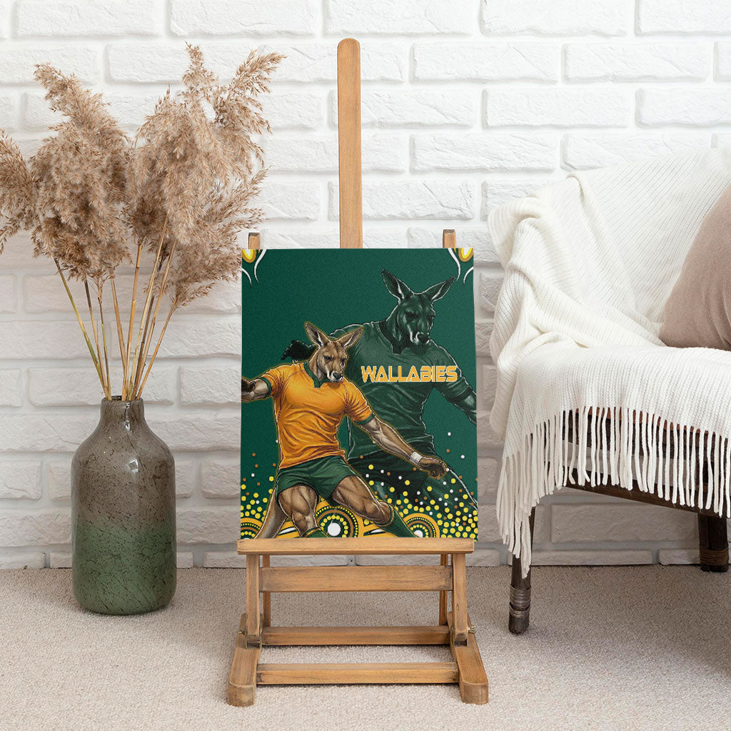 Australia Wallabies Canvas Wall Art Aboriginal Rugby Kangaroo Mascot - Gold And Green
