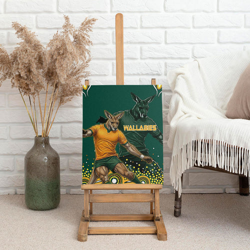 Australia Wallabies Canvas Wall Art Aboriginal Rugby Kangaroo Mascot - Gold And Green