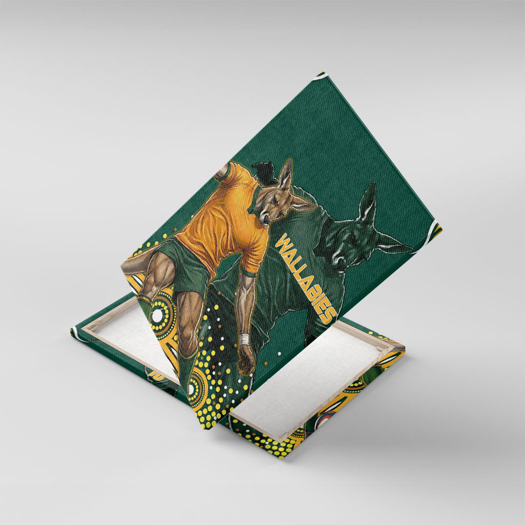 Australia Wallabies Canvas Wall Art Aboriginal Rugby Kangaroo Mascot - Gold And Green