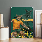 Australia Wallabies Canvas Wall Art Aboriginal Rugby Kangaroo Mascot - Gold And Green