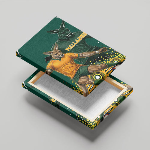 Australia Wallabies Canvas Wall Art Aboriginal Rugby Kangaroo Mascot - Gold And Green