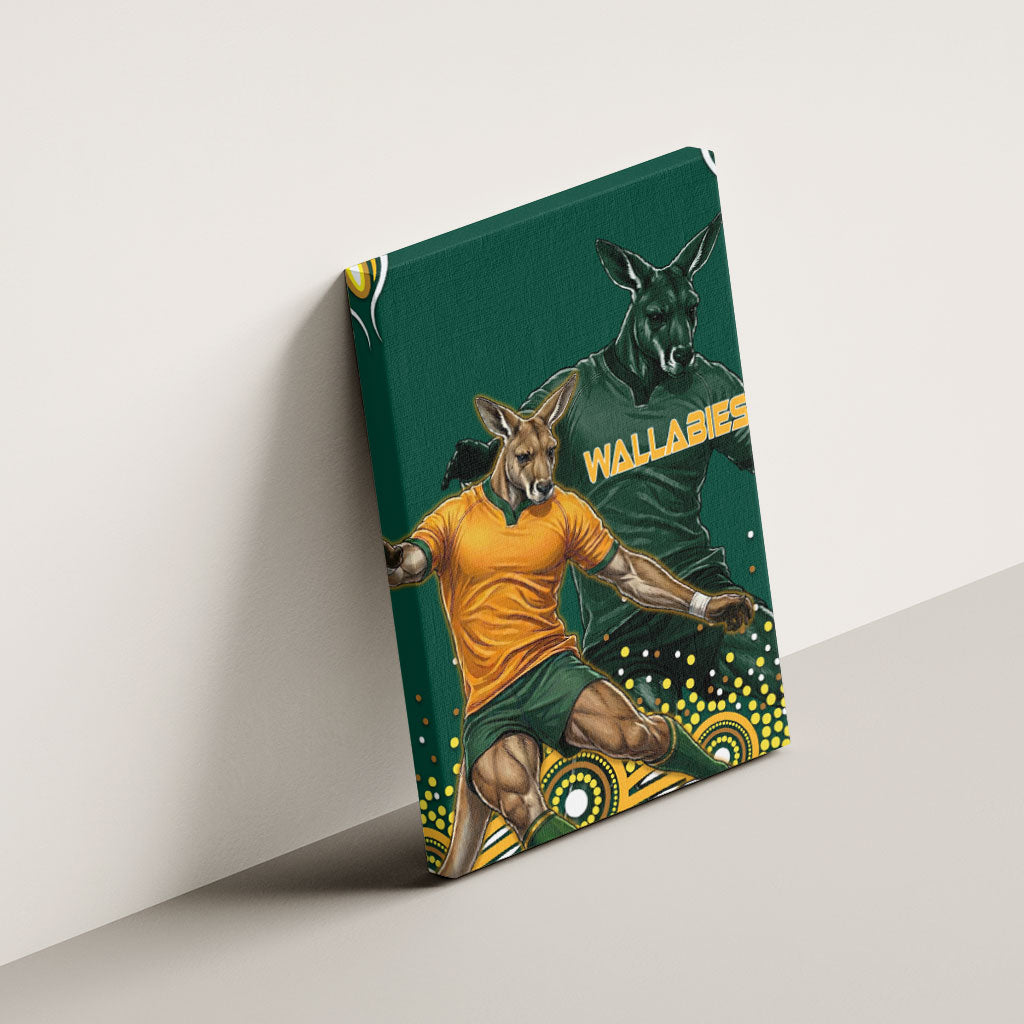 Australia Wallabies Canvas Wall Art Aboriginal Rugby Kangaroo Mascot - Gold And Green