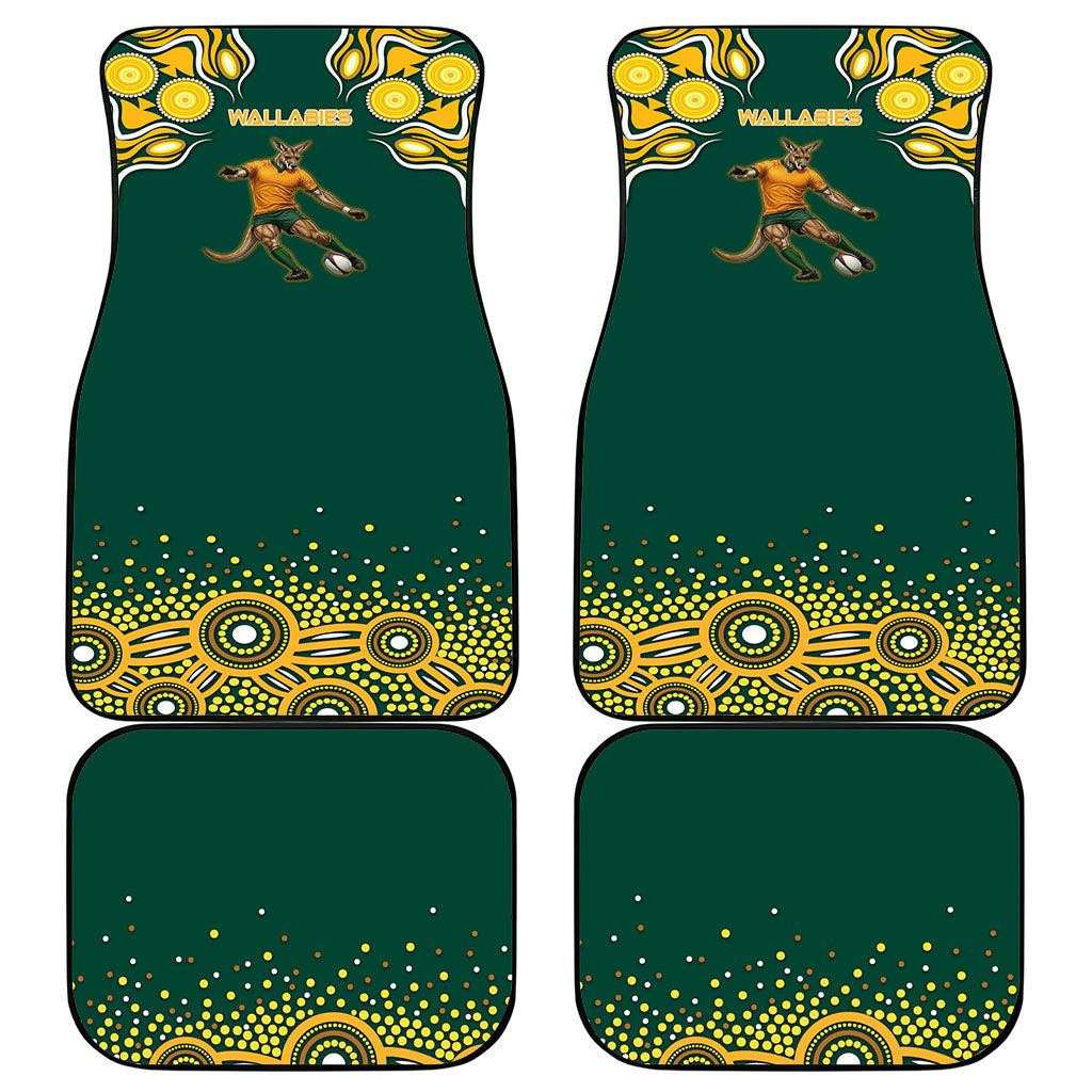 Australia Wallabies Car Mats Aboriginal Rugby Kangaroo Mascot - Gold And Green