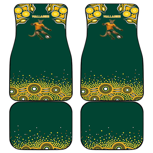 Australia Wallabies Car Mats Aboriginal Rugby Kangaroo Mascot - Gold And Green