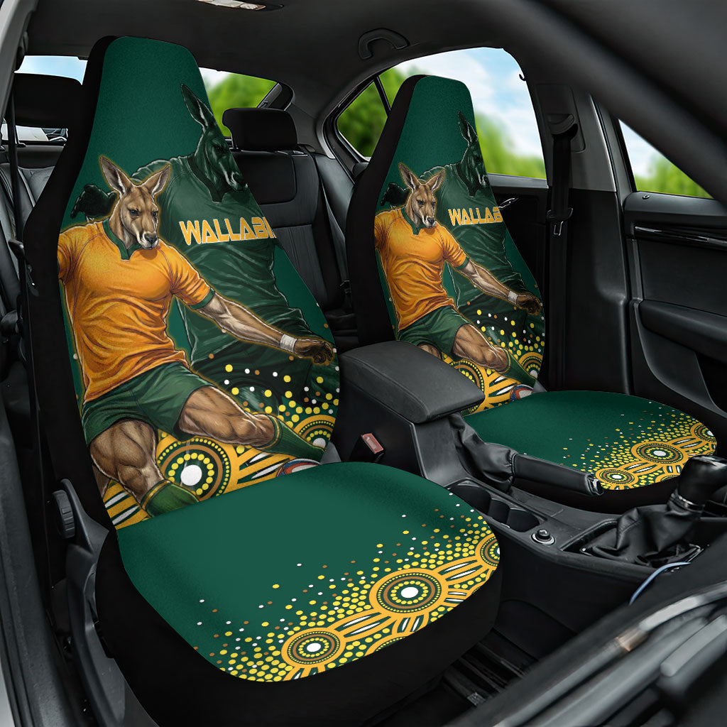 Australia Wallabies Car Seat Cover Aboriginal Rugby Kangaroo Mascot - Gold And Green