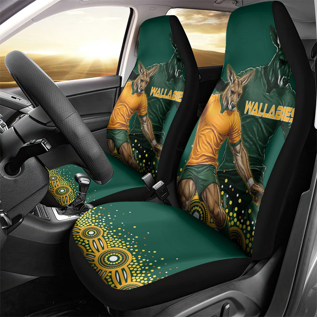 Australia Wallabies Car Seat Cover Aboriginal Rugby Kangaroo Mascot - Gold And Green