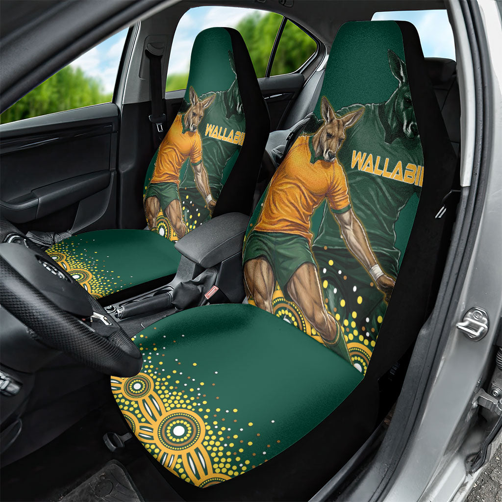 Australia Wallabies Car Seat Cover Aboriginal Rugby Kangaroo Mascot - Gold And Green