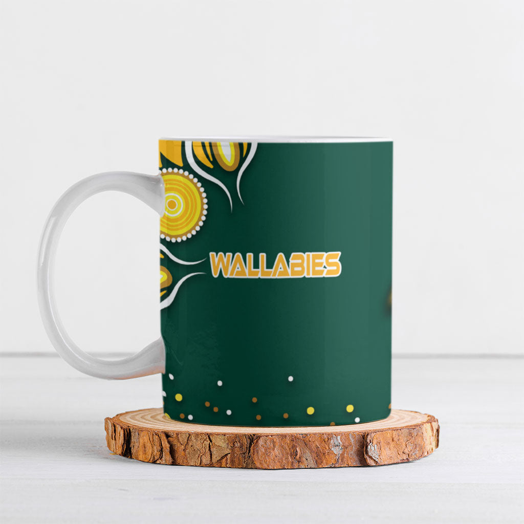 Australia Wallabies Ceramic Mug Aboriginal Rugby Kangaroo Mascot - Gold And Green