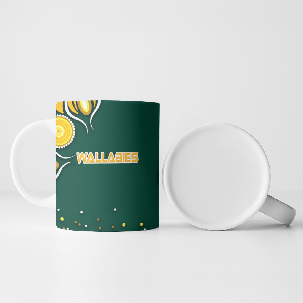 Australia Wallabies Ceramic Mug Aboriginal Rugby Kangaroo Mascot - Gold And Green