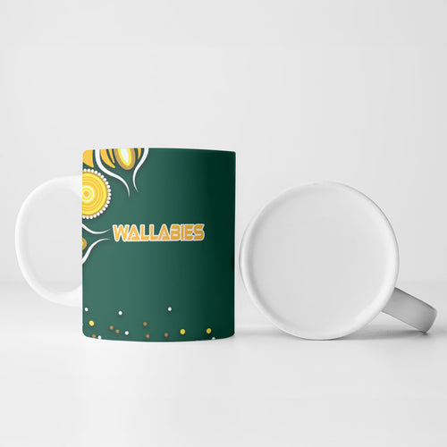 Australia Wallabies Ceramic Mug Aboriginal Rugby Kangaroo Mascot - Gold And Green
